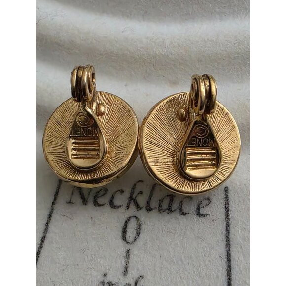 Vintage Monet Gold-Tone Clip-On Earrings With White Enamel Dome Design - Picture 2 of 4